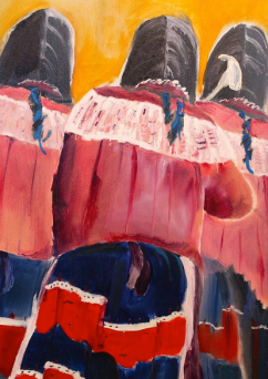 Indigenous Mazahua Women. Painting by Mexican Artist Dario Arzaba Mosqueda